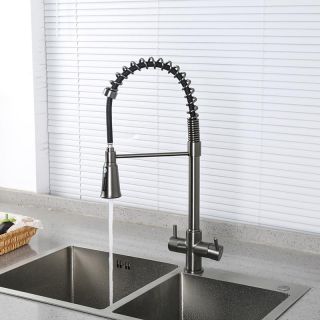 Смеситель для кухни Gappo G4398-69 с гибким выдвижным изливом и подключением фильтра питьевой воды оружейная сталь